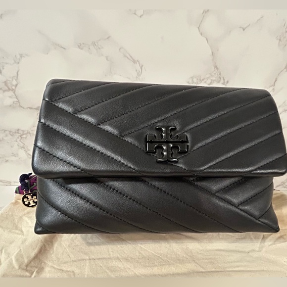 Tory Burch Small Kira Chevron Powder Coated Convertible Shoulder Bag Black - Picture 10 of 16